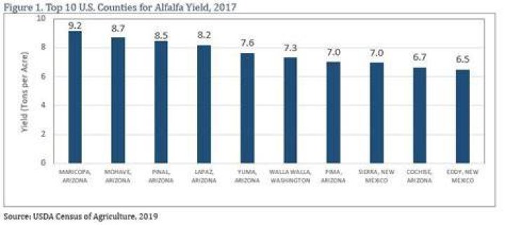 How many tons per acre will alfalfa produce?